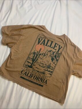 Scene Weaver Tan Crop Tee with Dark Green Chest Print